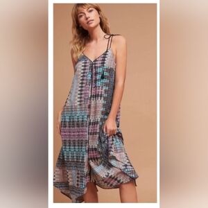 Anthropologie Akemi + Kin Riviera Asymmetrical Hem Boho Printed Tassel Tie Dress